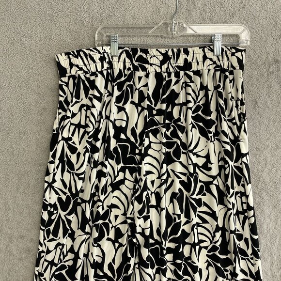 NWO Three Dots Loose-Fit Black & White Leaf Print Flare Leg Pants XL Polyester - Picture 9 of 11